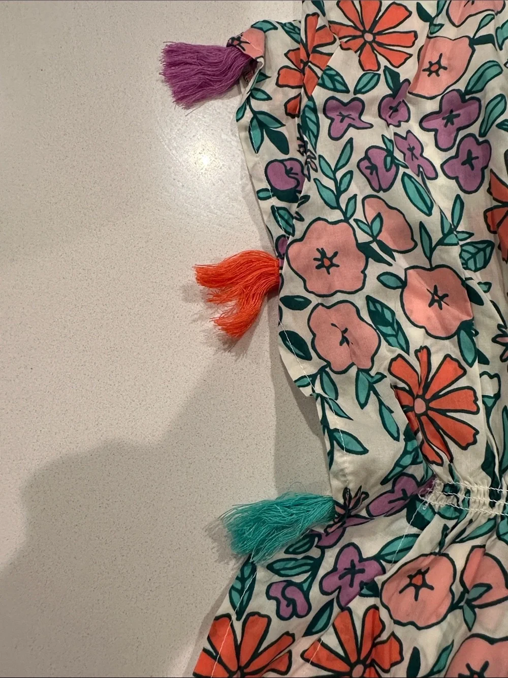 Girls Floral Tassel Tunic Cover Up- Multicolor